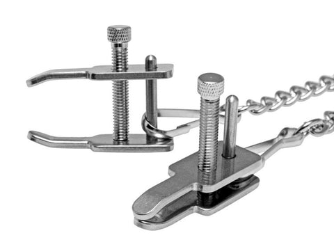XR Brands Kneel Nose To Genitals Kneeling Clamps with Adjustable Chain - Breast and Nipple Toys