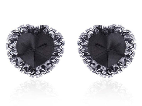 Ella Bidoe Lace Frill Nipple Pasties Reusable Black Lace Design - Fancy Dress Ups