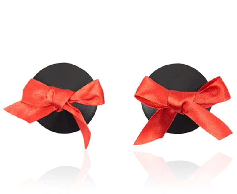 Ella Bidoe Lather Nipple Pasties With Bow Reusable Adhesive Design - - Fancy Dress Ups