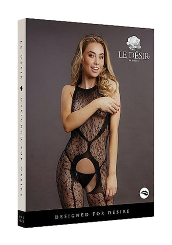 Shots Toys Le Desir Crotchless Leopard Bodystocking Black Crotchless Design - Body Stockings