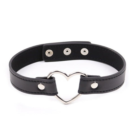 BDStyle Leather Collar With Metal Heart Premium Faux Leather BDSM Collar - Collars and Leads