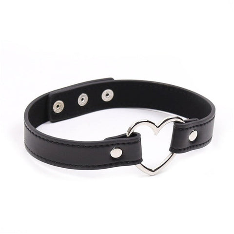 BDStyle Leather Collar With Metal Heart Premium Faux Leather BDSM Collar - Collars and Leads