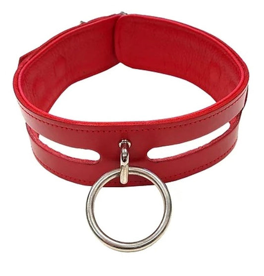 Rouge Royalty Leather Fashion Collar Red Leather BDSM Collar with O Ring - - Collars and Leads