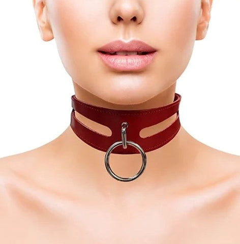 Rouge Royalty Leather Fashion Collar Red Leather BDSM Collar with O Ring - Collars and Leads