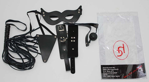 Leather Masters Set Mask, G-String, Gag and Cuffs - Bondage Kits