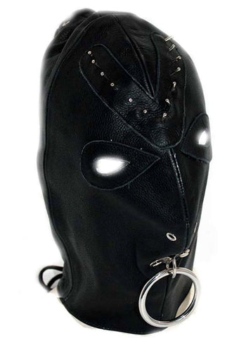 Hells Couture Leather Spiked Devil Hood with Stainless Steel Ring - Bondage Hoods
