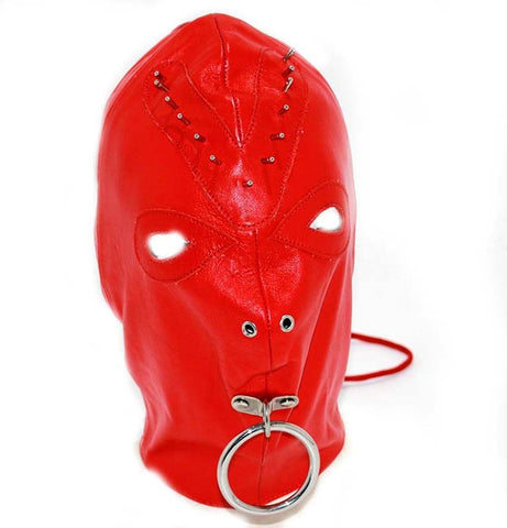 Hells Couture Leather Spiked Devil Hood with Stainless Steel Ring - Bondage Hoods