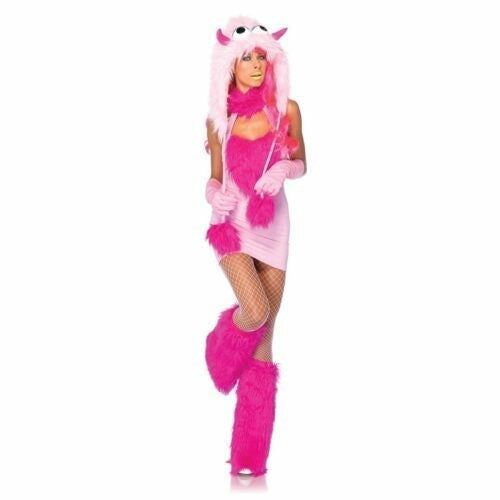 Leg Avenue Pink Puff Monster Fluffy Tutu Monster Costume with Hood - - Fancy Dress Ups
