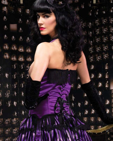 Leg Avenue Satin Underwire Cupless Corset Purple Halter Lingerie - Fancy Dress Ups