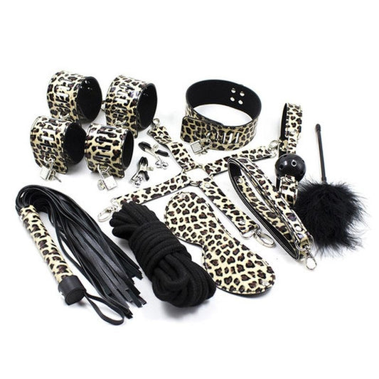 Leopard Print 10 Piece Bondage Kit Top Cock Fittings - - Bondage Kits
