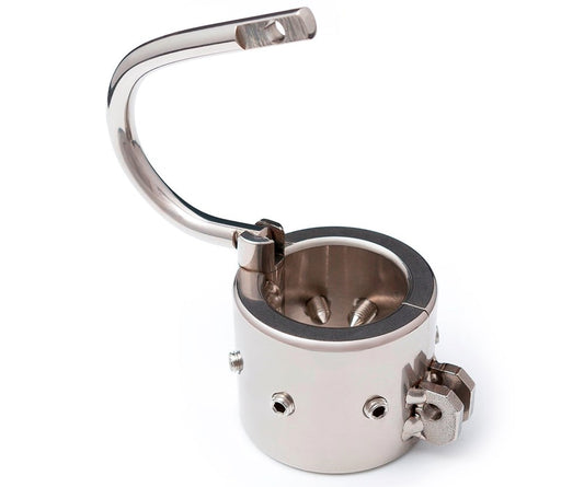 Hells Couture Locking Spiked Ball Splitter Premium Steel BDSM Device - - Steel Sex Toys