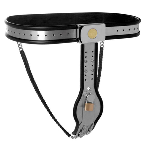 BDStyle Locking Steel Female Chastity Belt with Adjustable Restraint System - Steel Sex Toys