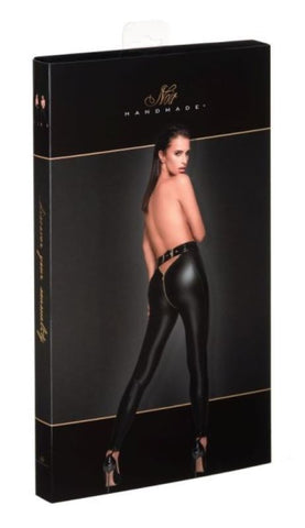 Noir Handmade Adjustable Waist Leggings Gold Zipper PVC Fetish Wear - Her Fetish
