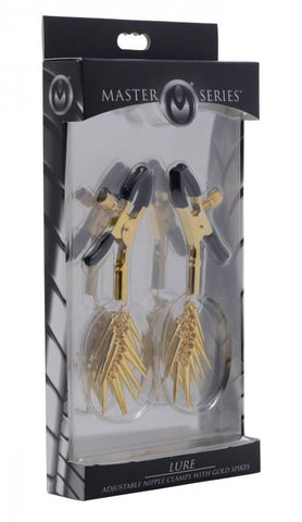 XR Brands Lure Adjustable Nipple Clamps With Gold Spikes Pressure Control - Nipple and Clit Clamps