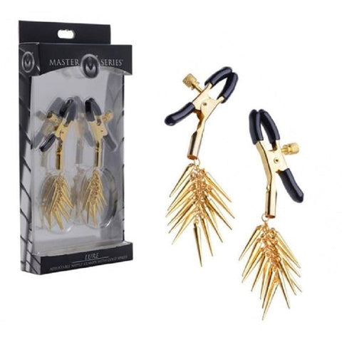 XR Brands Lure Adjustable Nipple Clamps With Gold Spikes Pressure Control - Nipple and Clit Clamps