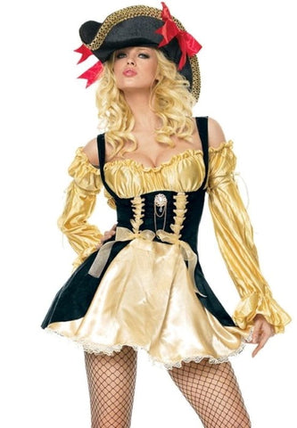 Leg Avenue Marauders Wench Costume with Off Shoulder Design and Corset - Fancy Dress Ups