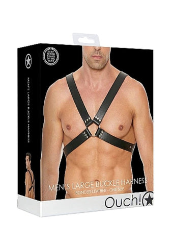Bondage Bliss Adjustable Leather Harness for Men Four Buckle Design - Cuffs and Restraints