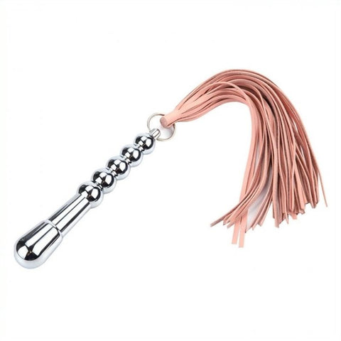 BDStyle Metal Dildo Handle with Leather Whip Dual Function BDSM Tool - Whips And Crops