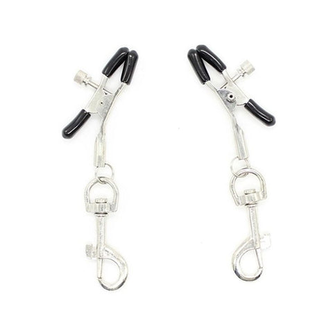 BDStyle Metal Nipple Clamp With Leash Clips Adjustable Pressure Control - Breast and Nipple Toys