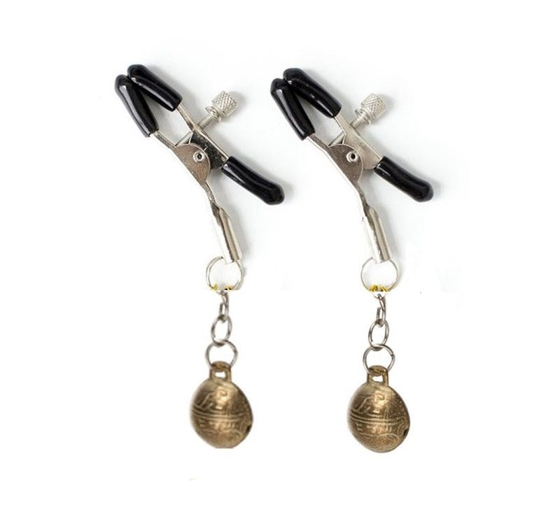 BDStyle Metal Nipple Clamps with Bells Adjustable Pressure Control - Breast and Nipple Toys