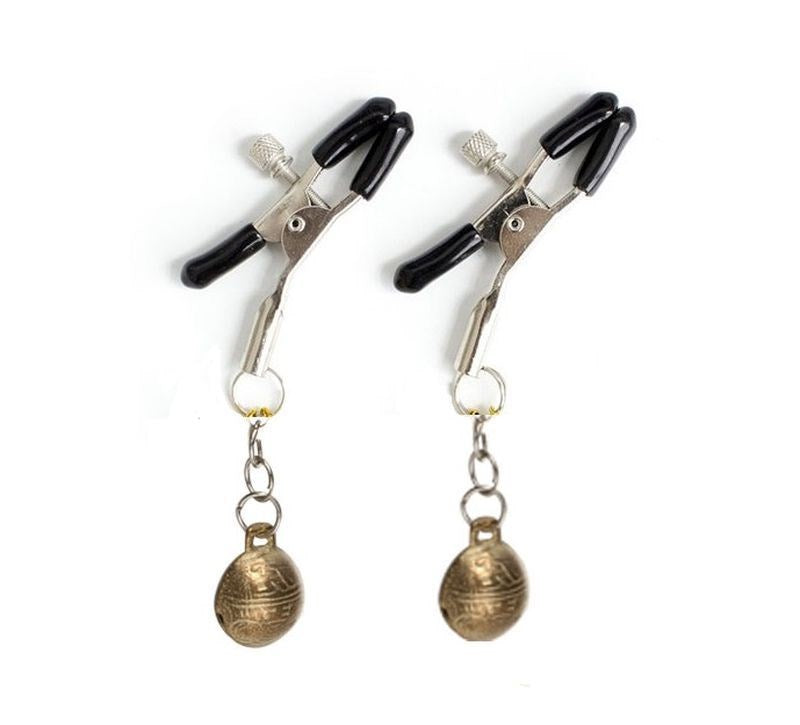 BDStyle Metal Nipple Clamps with Bells Adjustable Pressure Control - Breast and Nipple Toys