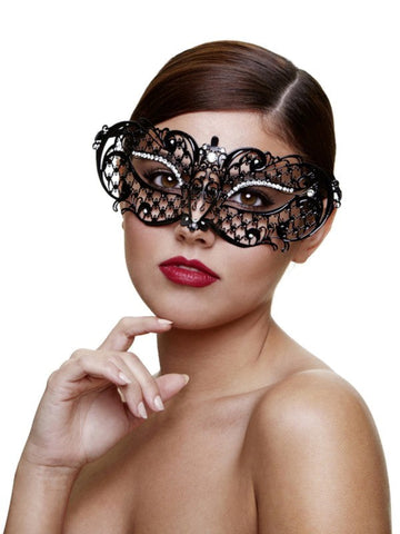 Baci Lingerie Midnight Mask Black Enameled Filigree Eye Mask - Fancy Dress Ups
