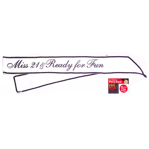 Little Genie Miss 21 & Ready For Fun Sash White Satin Birthday Party - Party Gifts and Novelties