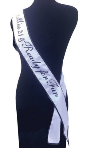 Little Genie Miss 21 & Ready For Fun Sash White Satin Birthday Party - Party Gifts and Novelties