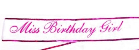 Little Genie Miss Birthday Girl Sash White Satin with Pink Glitter Text - Party Gifts and Novelties