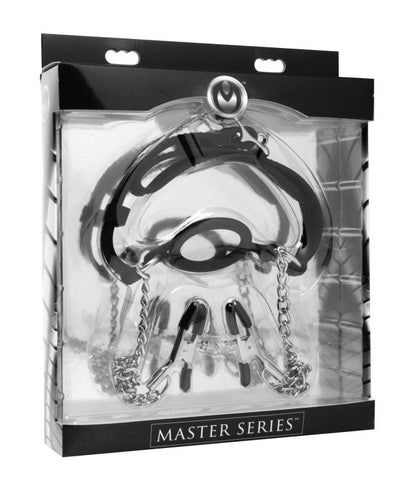 Mutiny Silicone O-Ring Gag With Nipple Clamps - Nipple and Clit Clamps
