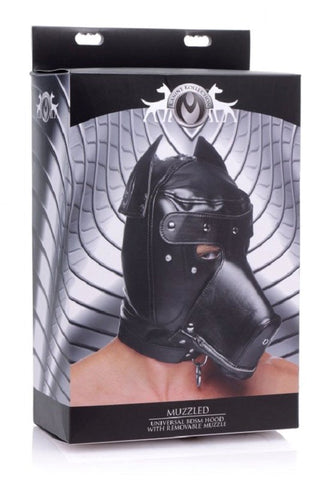 Muzzled BDSM Play Hood with Removable Muzzle - Bondage Hoods