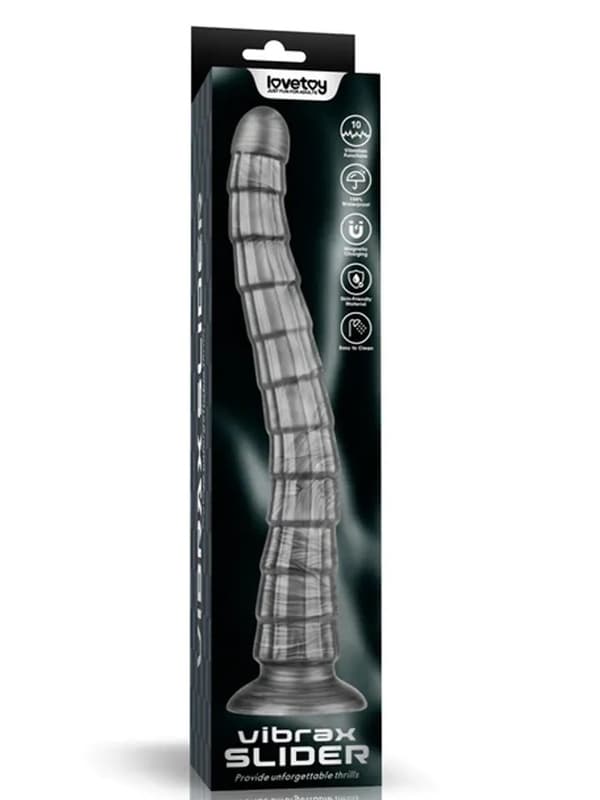 Lovetoy Vibrax Slider King Sized Rechargeable Vibrating Dildo 36.8cm Grey - - Vibrating Dildos