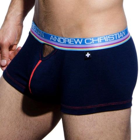 Andrew Christian Nanofit Breeze Teaser Boxer Navy Blue XL Anatomical Pouch - Jocks and G-Strings