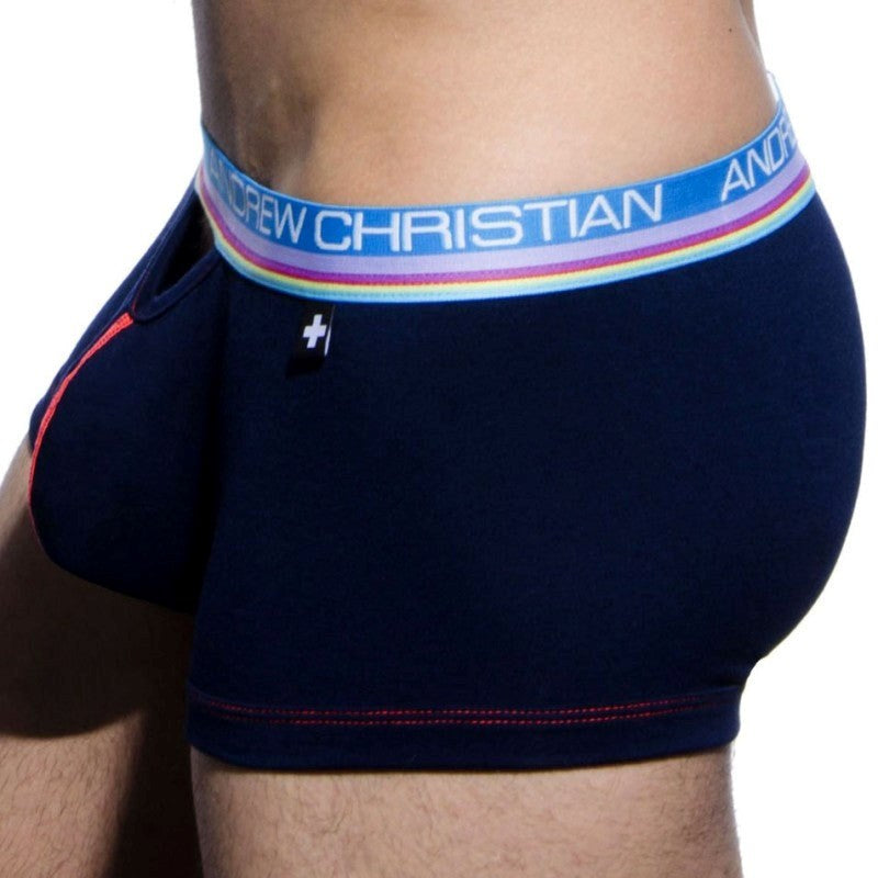 Andrew Christian Nanofit Breeze Teaser Boxer Navy Blue XL Anatomical Pouch - - Jocks and G-Strings