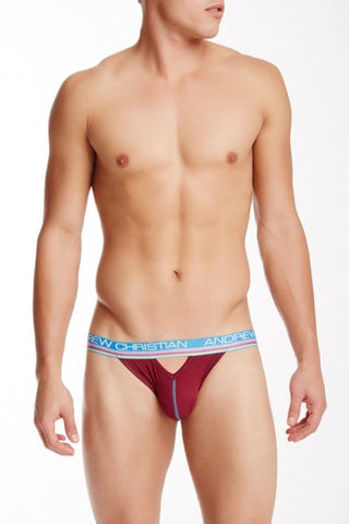 Andrew Christian NanoFit Teaser Jock Burgundy Medium with Teaser Cutout - Jocks and G-Strings