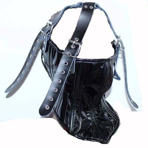 Neck PVC Corset with Head Harness - Cuffs and Restraints