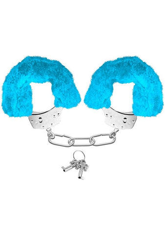 Pipedream Neon Furry BDSM Play Cuffs Blue with Quick Release Safety - Cuffs And Restraints