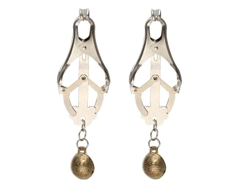 BDStyle Nipple Clover Clamp With Bells Spring Loaded Grip - Breast and Nipple Toys
