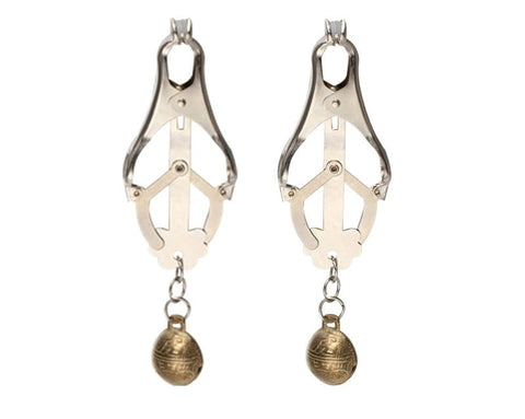 BDStyle Nipple Clover Clamp With Bells Spring Loaded Grip - Breast and Nipple Toys