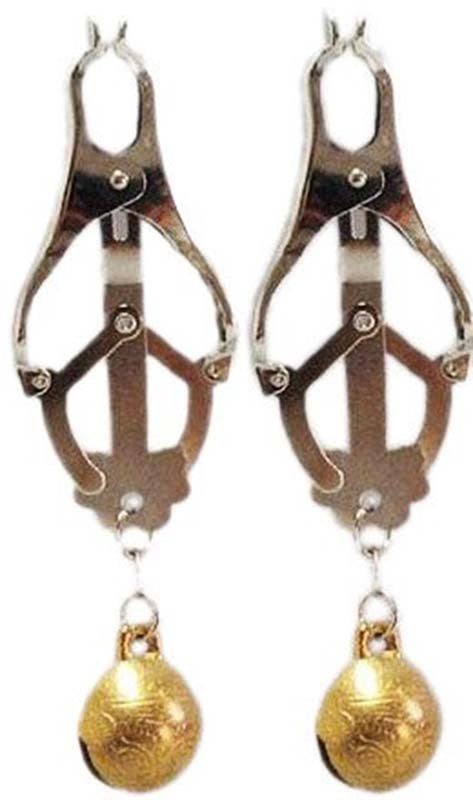 BDStyle Nipple Clover Clamp With Bells Spring Loaded Grip - Breast and Nipple Toys