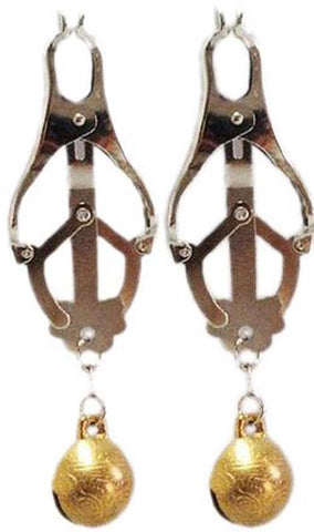 BDStyle Nipple Clover Clamp With Bells Spring Loaded Grip - Breast and Nipple Toys
