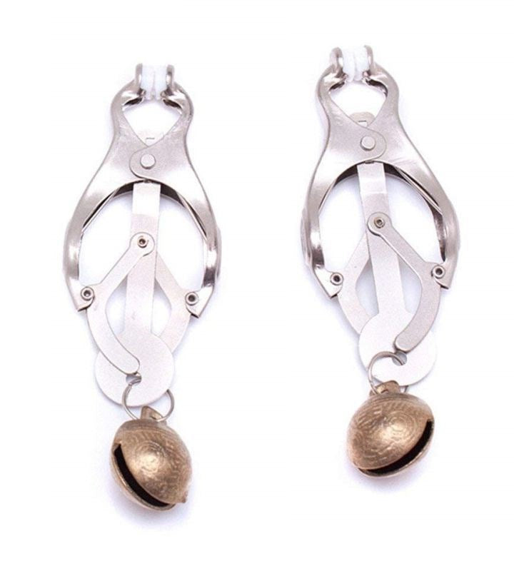 BDStyle Nipple Clover Clamp With Bells Spring Loaded Grip - Breast and Nipple Toys