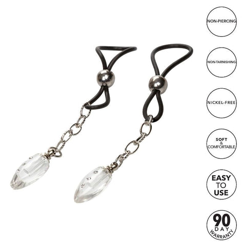 California Exotics Nipple Play Non Piercing Crystal Teardrop Adjustable Jewelry - Nipple and Clit Clamps