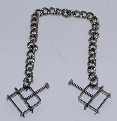 Hells Couture Nipple Press Clamps With Chain Adjustable Pressure Control - Breast and Nipple Toys