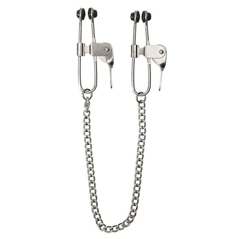 BDStyle Nipple Press Clover Clamps With Chain Adjustable Pressure Control - Nipple and Clit Clamps