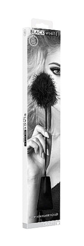 Ouch Black and White Crop with Feather Tickler Dual Sensation BDSM Impact - Whips And Crops