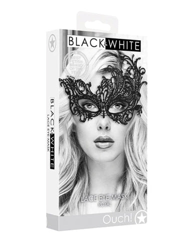Shots Toys Ouch Black and White Lace Eye Mask Royal Venetian Lace Design - Fancy Dress Ups
