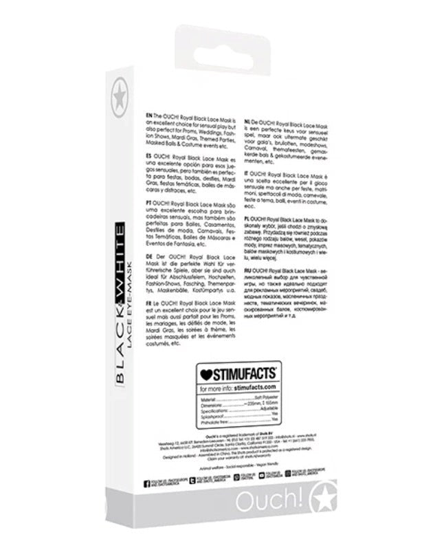 Shots Toys Ouch Black and White Lace Eye Mask Royal Venetian Lace Design - - Fancy Dress Ups