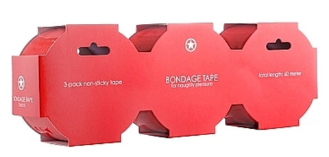 Ouch Bondage Tape 3 Pack Red Non Stick Restraint Tape - Cuffs and Restraints