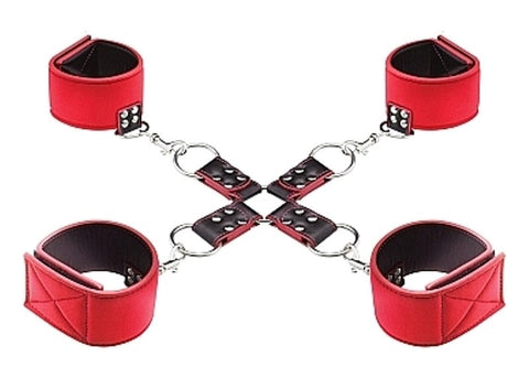 Ouch Reversible Hogtie Red Dual Material Bondage Restraint System - Cuffs and Restraints